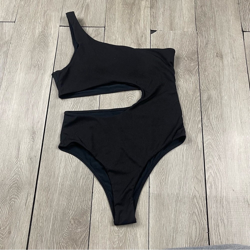 One shoulder cut out black swimsuit size L -13